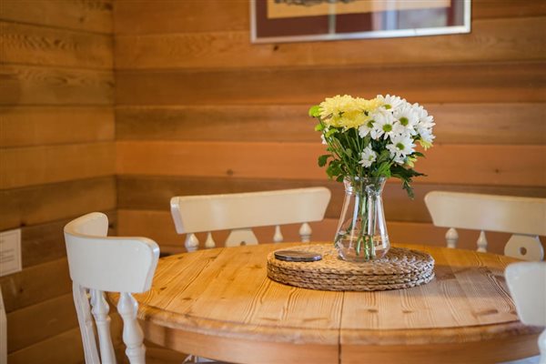 dining table and flowers